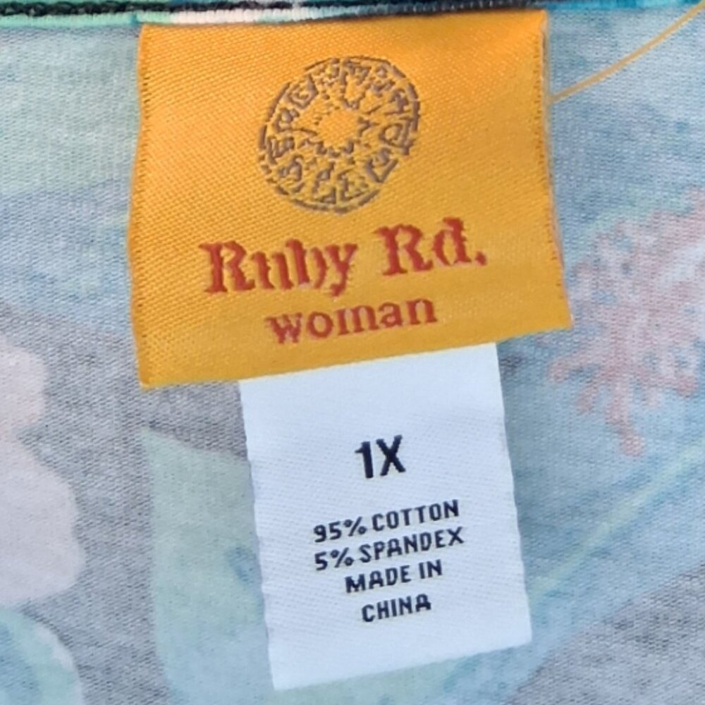 #210 3/$18 - Rudy Rd Green/Orange Long Sleeve Top Size 1X - Picture 4 of 4
